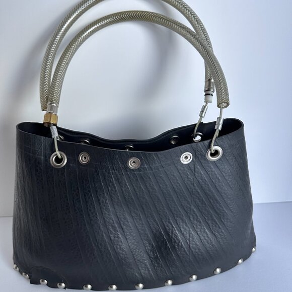 Upcycled Tire Bag Y2K Grunge Goth Biker Rubber Purse + Coin Pouch - Picture 2 of 11